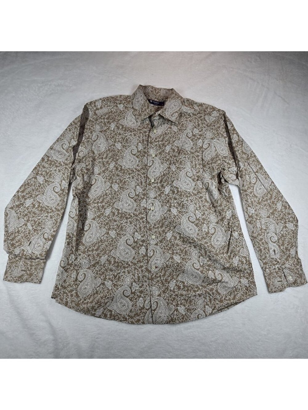 Cremieux Classics Paisley Shirt Men’s L Brown Crème Button Front Long Sleeve